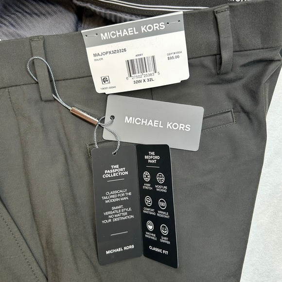 Michael‎ Kors Performance Fall Dress Pants Mens 32x32 Army Green Classic Fit NEW - Picture 5 of 7
